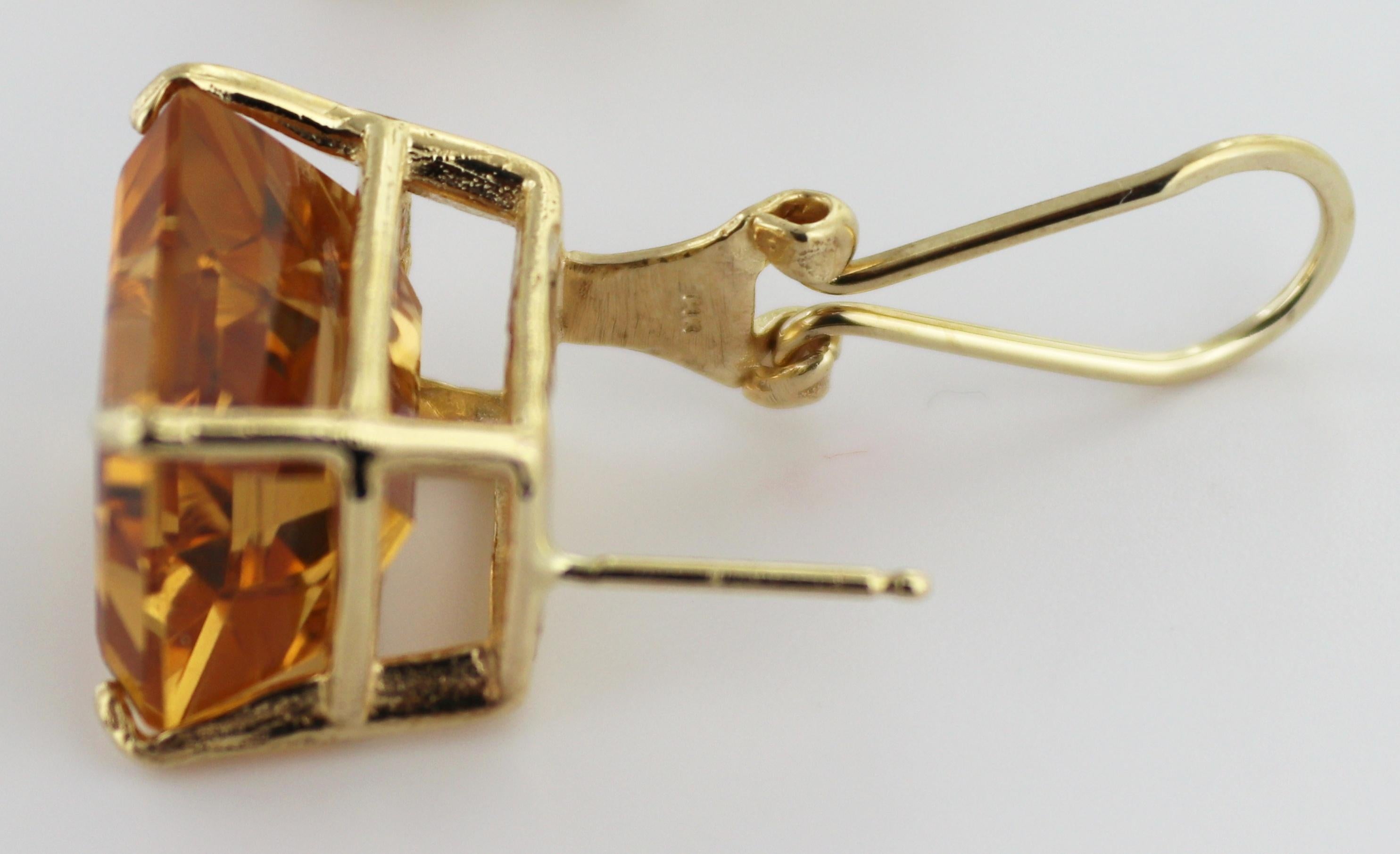 Pair of Citrine, 14K Yellow Gold Earrings For Sale 3