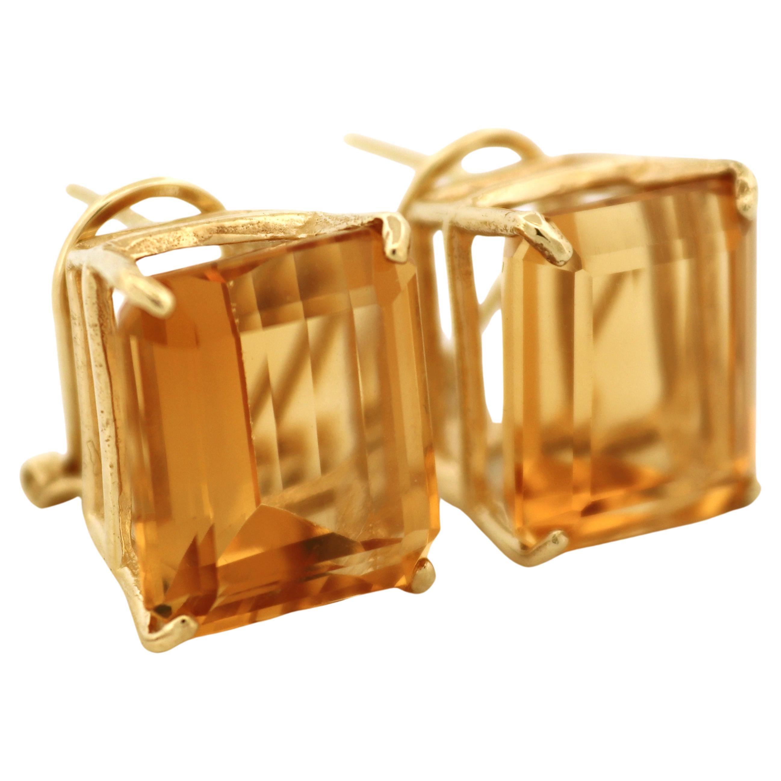 Pair of Citrine, 14K Yellow Gold Earrings For Sale