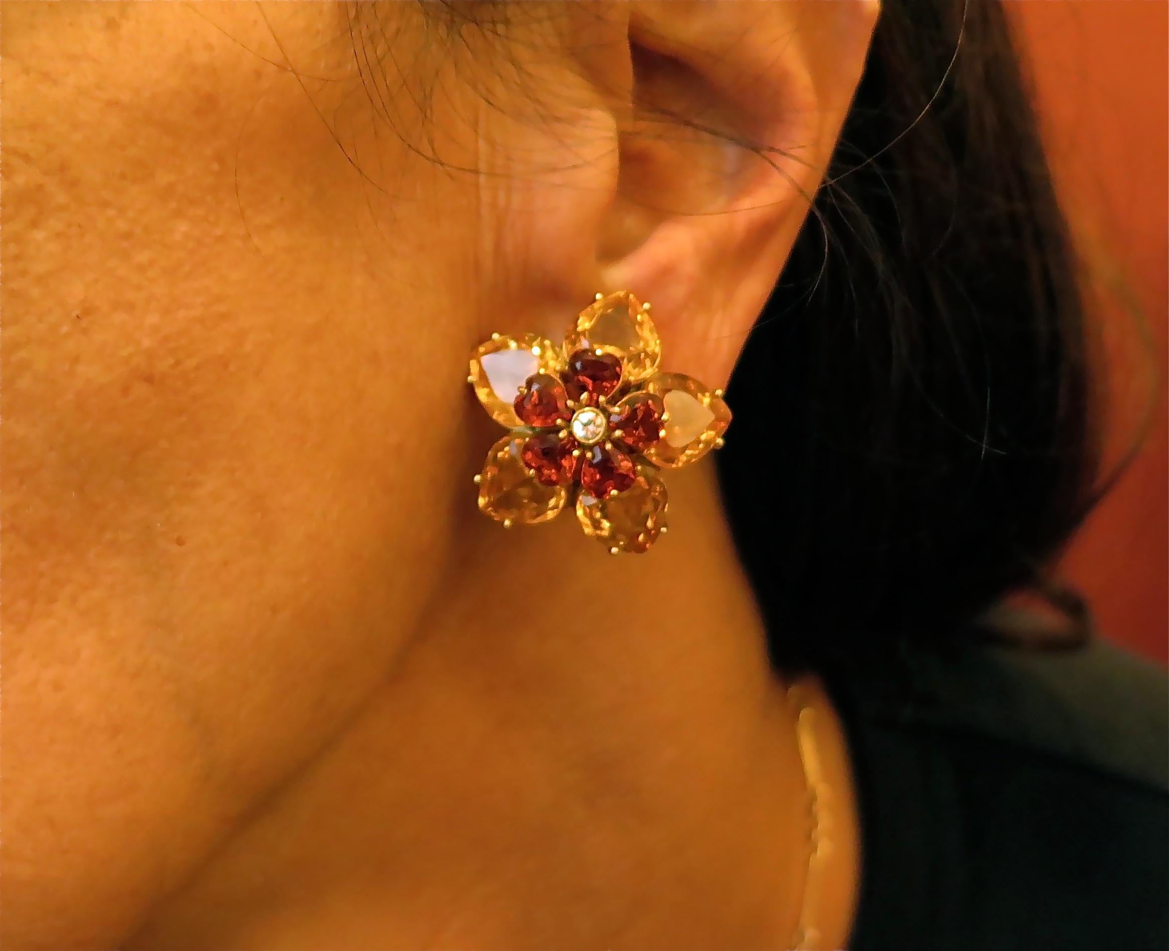 Women's or Men's Pair of Citrine and Diamond Earrings