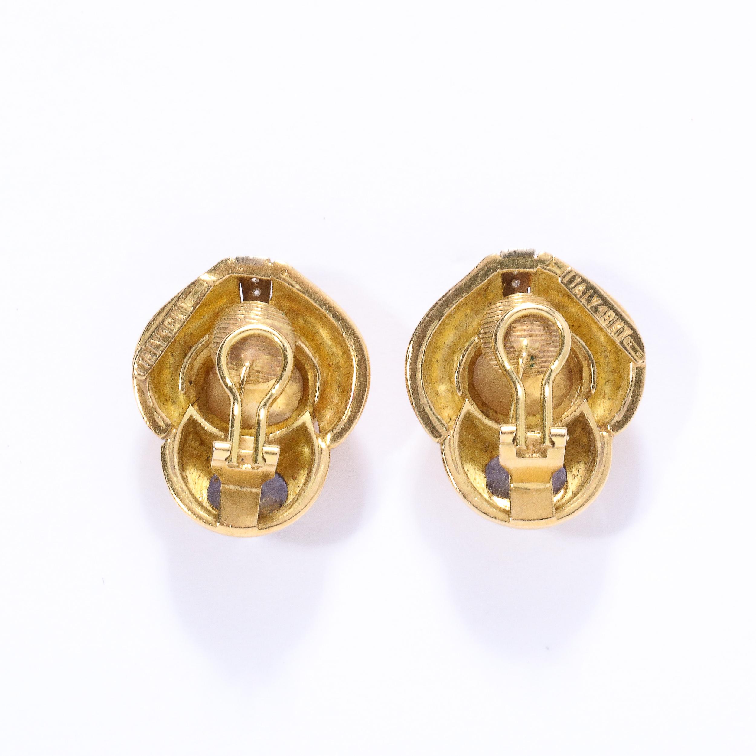 Modernist Pair of Citrine, Iolite, Diamond and 18k Yellow Gold Earrings  For Sale