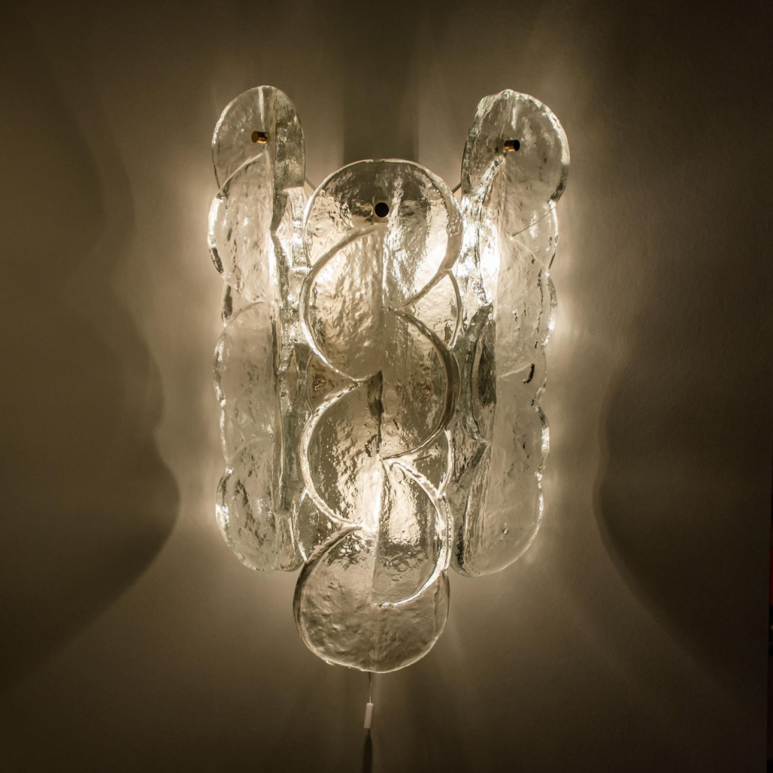 Pair of Citrus Swirl Clear Glass Wall Lights or Sconces from J.T. Kalmar, 1969 For Sale 3
