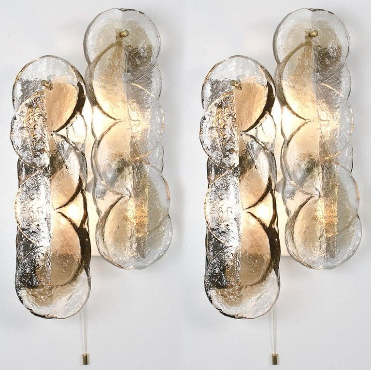 Pair of Citrus Swirl Ice Glass Wall Lights or Sconces from J.T. Kalmar, 1969 For Sale 9