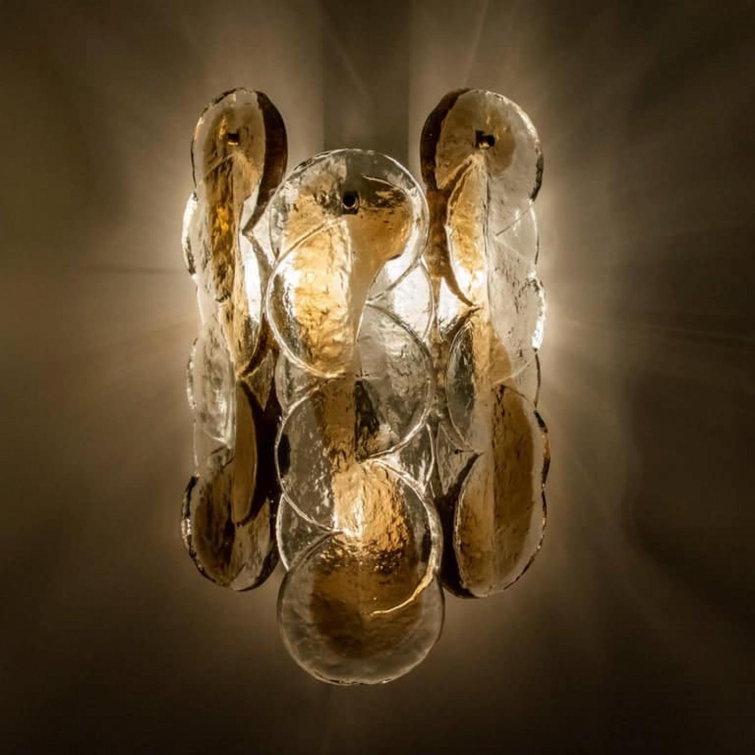 Mid-17th Century Pair of Citrus Swirl Ice Glass Wall Lights or Sconces from J.T. Kalmar, 1969 For Sale