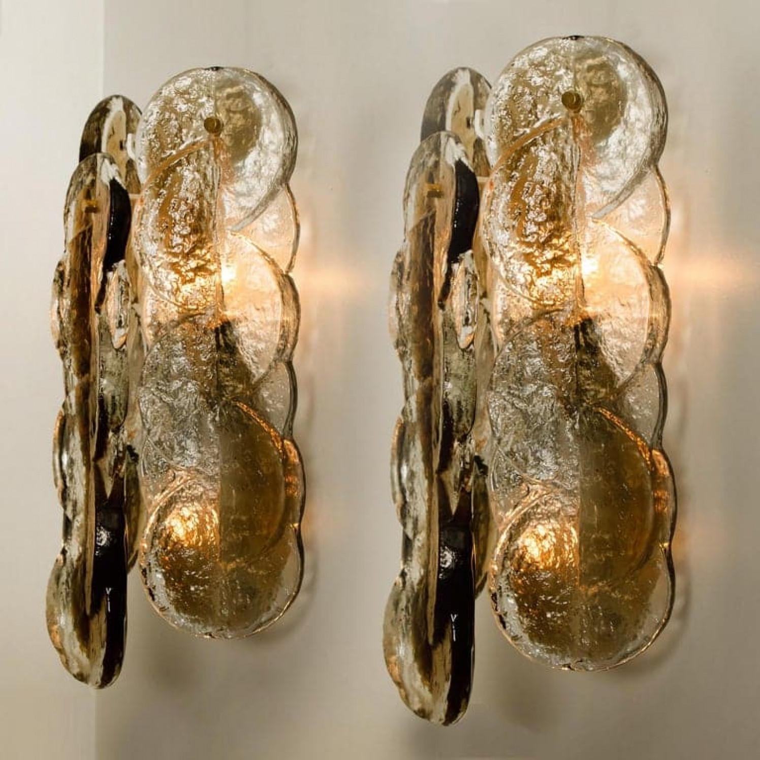 Steel Pair of Citrus Swirl Ice Glass Wall Lights or Sconces from J.T. Kalmar, 1969 For Sale