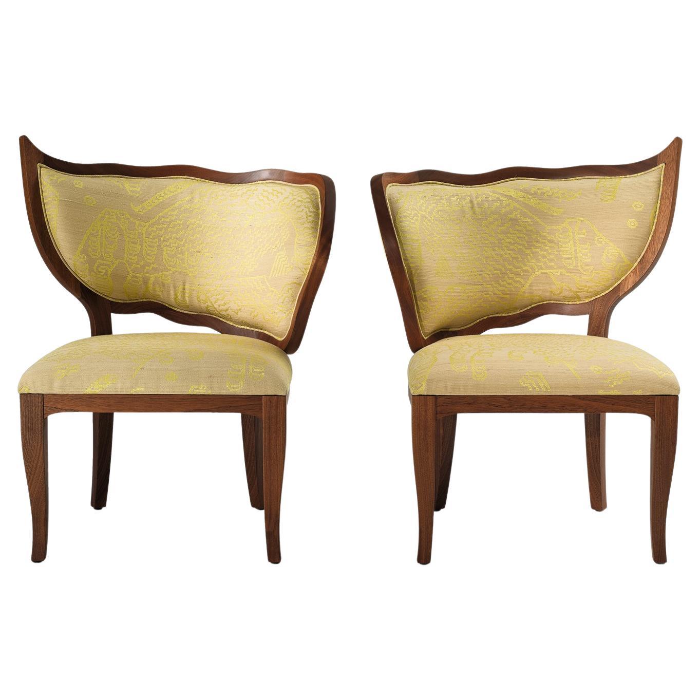 Pair of CIUFFO chairs in beige jacquard fabric and solid wood frame