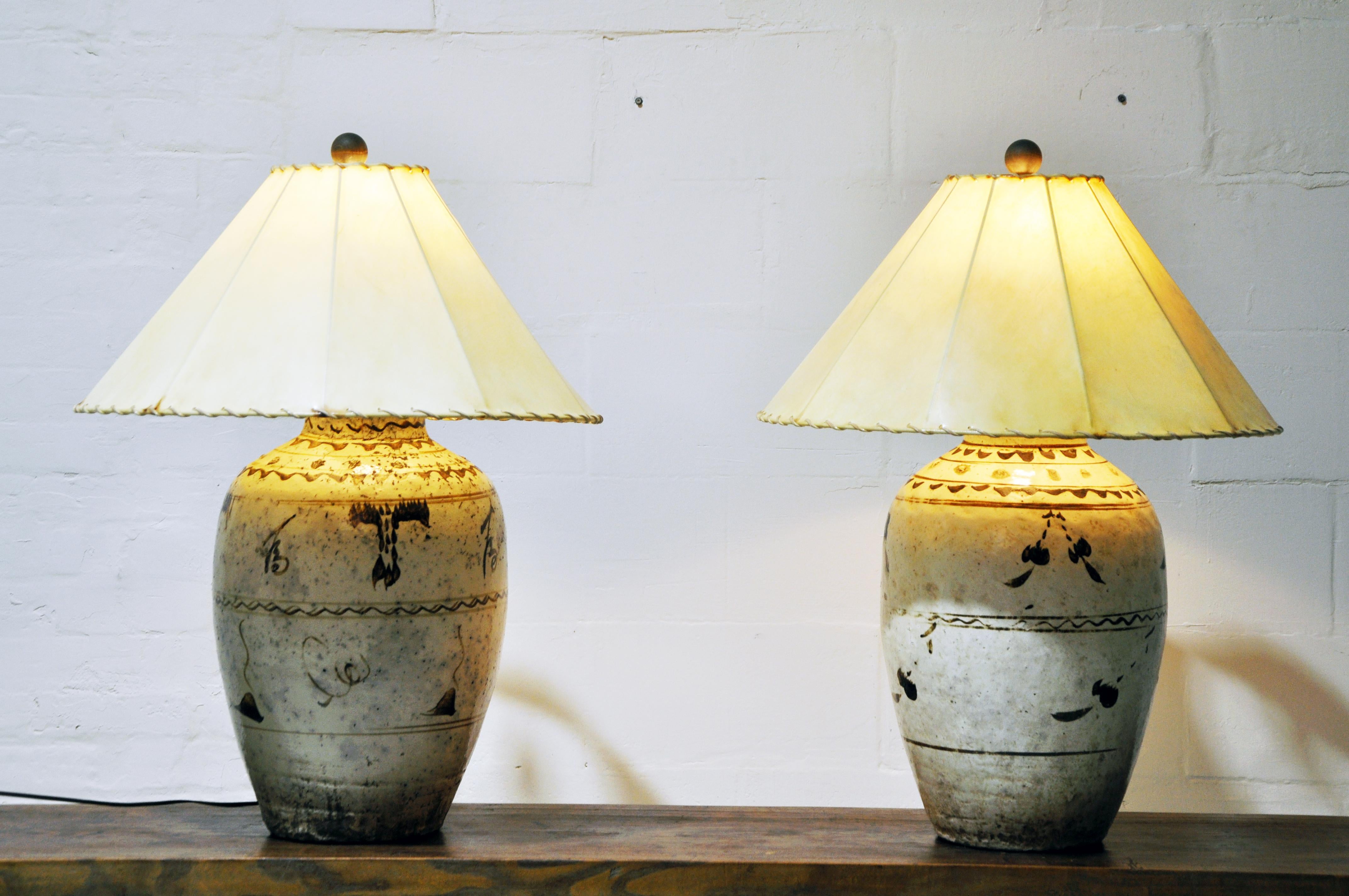 Chinese Pair of Cizhou Liqour Jar Lamps