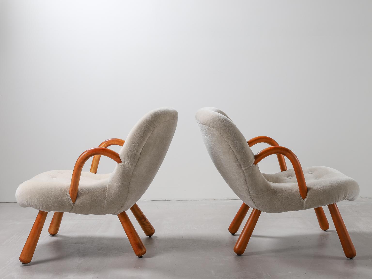 Danish Pair of Clam Chairs by Philip Arctander 1944 in Bespoke Mohair Velvet