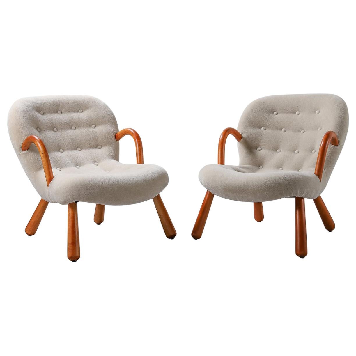 Pair of Clam Chairs by Philip Arctander 1944 in Bespoke Mohair Velvet
