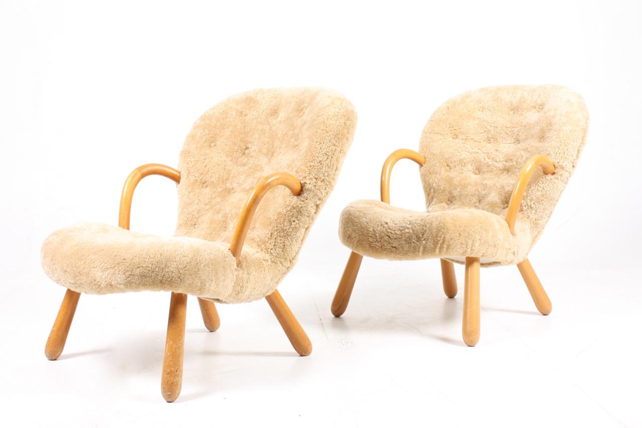 Mid-20th Century Pair of Vintage Clam Chairs by Philip Arctander, Danish modern 1940s