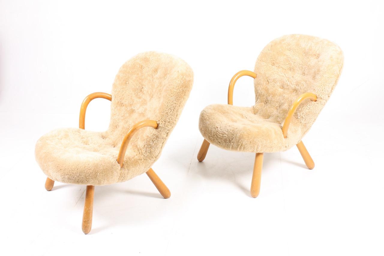 Beech Pair of Vintage Clam Chairs by Philip Arctander, Danish modern 1940s