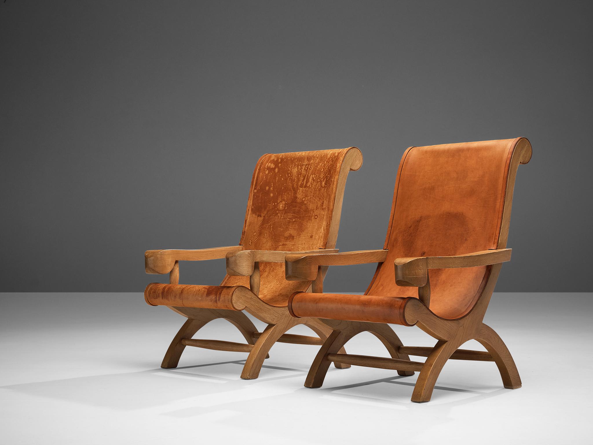Clara Porset Lounge Chairs 'Butaque' in Original Patinated Leather 1
