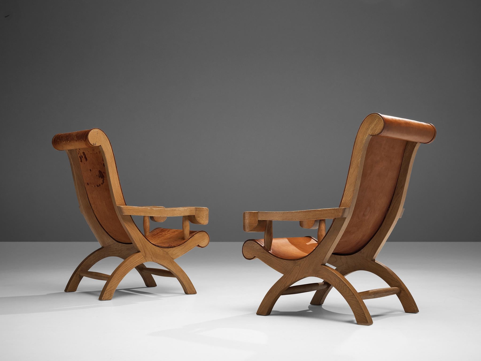 Mexican Clara Porset Lounge Chairs 'Butaque' in Original Patinated Leather