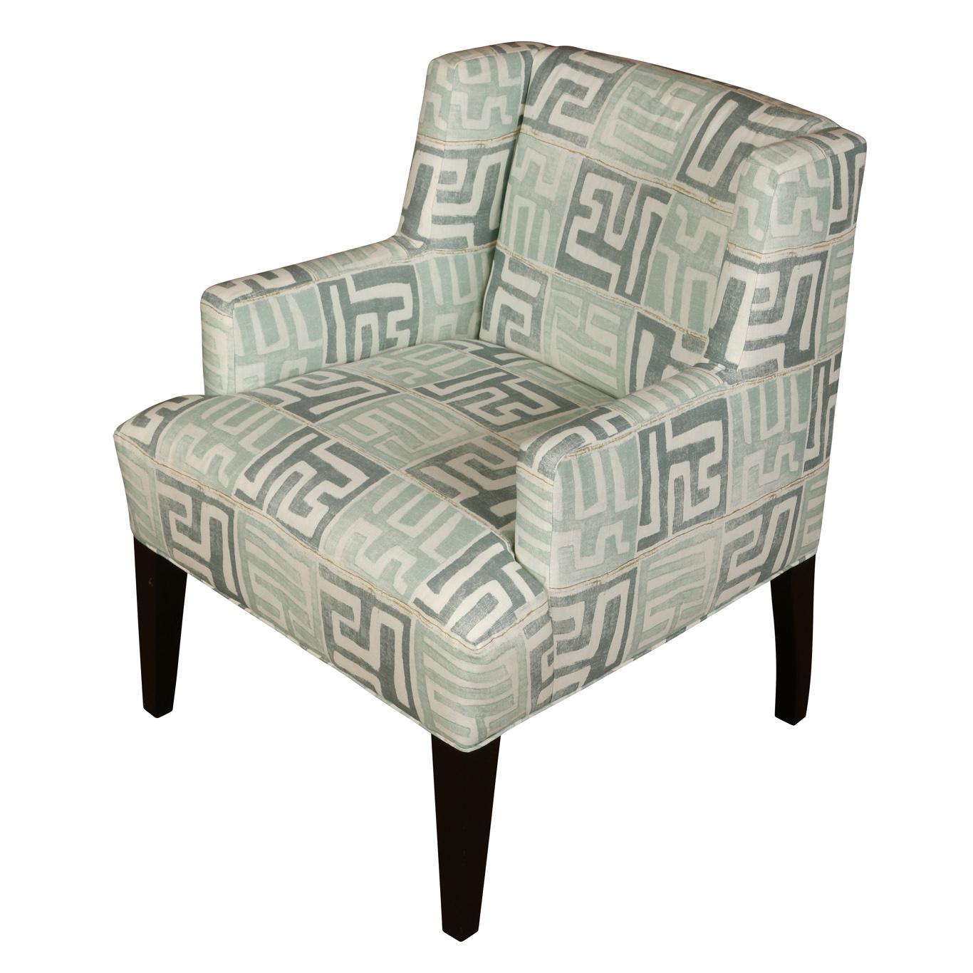 Modern Pair of Claremont Blue Geometric Linen Club Chairs For Sale