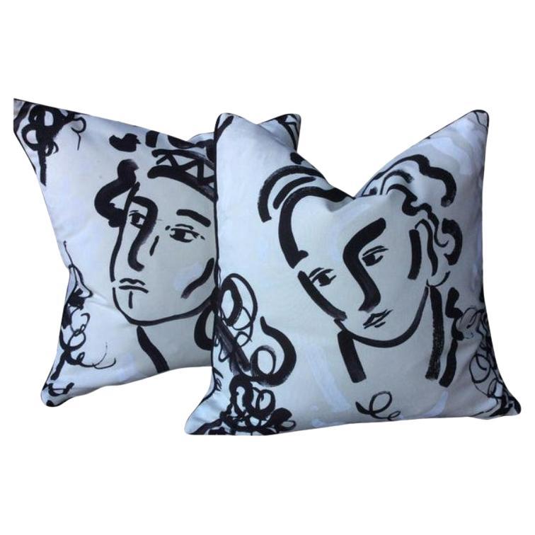 Pareja de Cojines Clarence House "Jules Et Jim" Blanco Carbón y Crema en venta