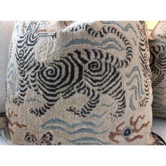 Pair of Clarence House Pillows in Tibetan Dragon Raised Velvet