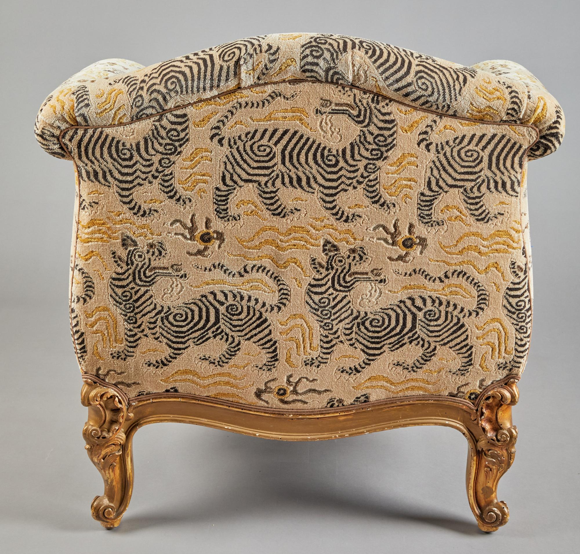 Italian Pair of Clarence House Upholstery Club Chairs For Sale