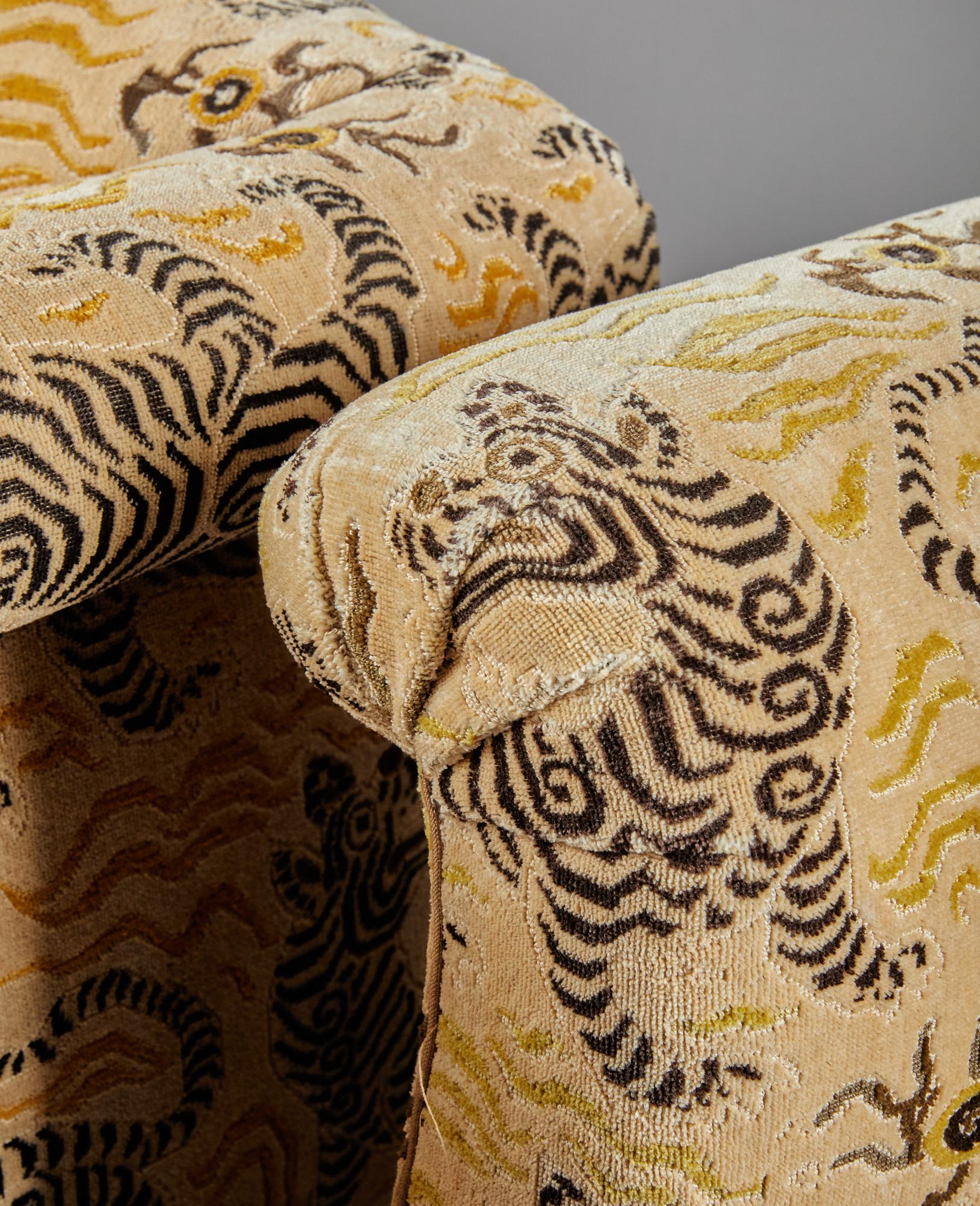Fabric Pair of Clarence House Upholstery Club Chairs For Sale