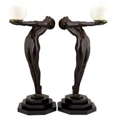 Pareja de Lámparas Clarté Estilo Art Déco Max Le Verrier Desnudo con Globo 84 cm 33 pulgadas