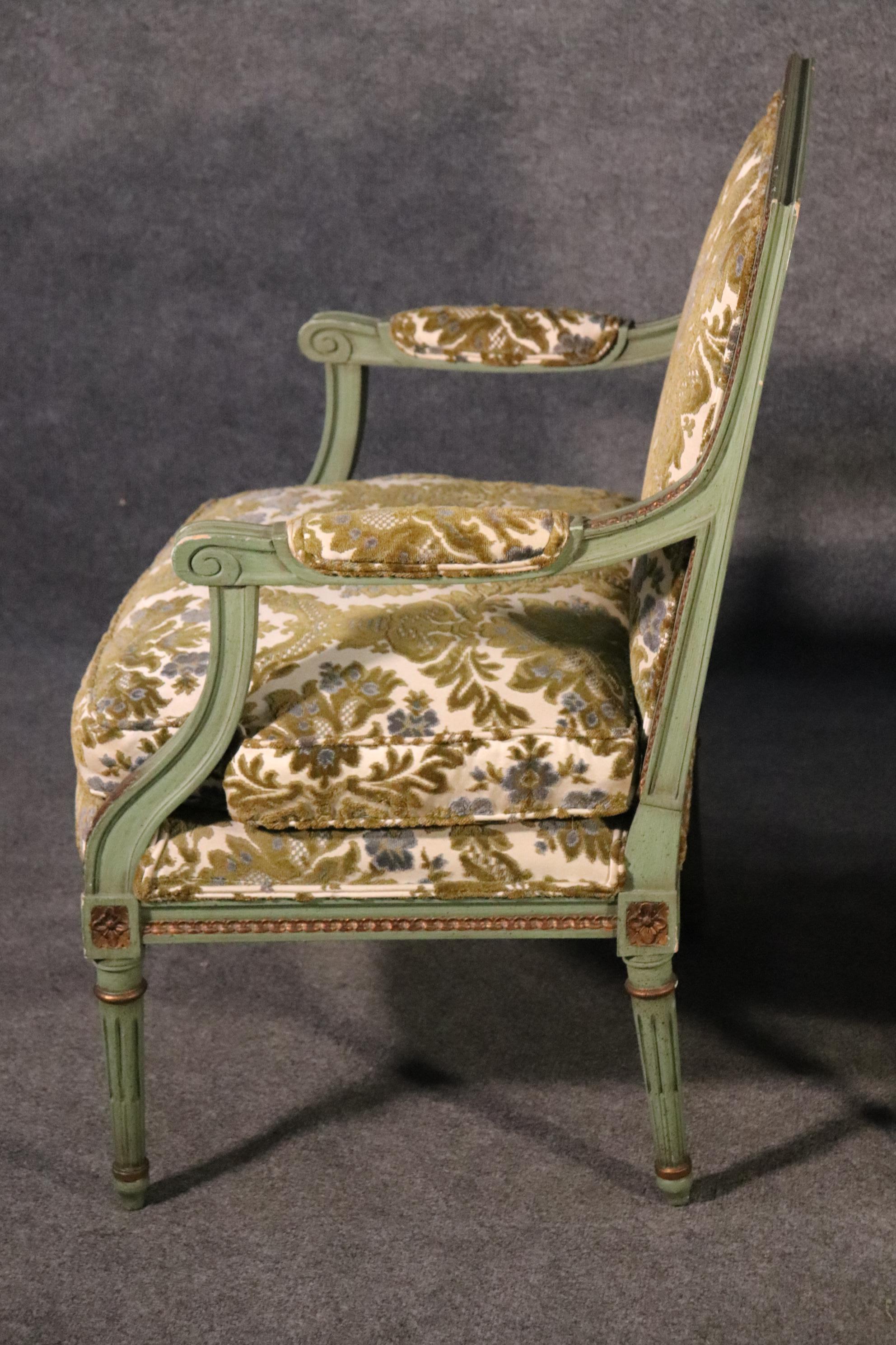 Pair of Class Square Back Paint Decorated Louis XVI Bergere Chairs, Circa 1950 6