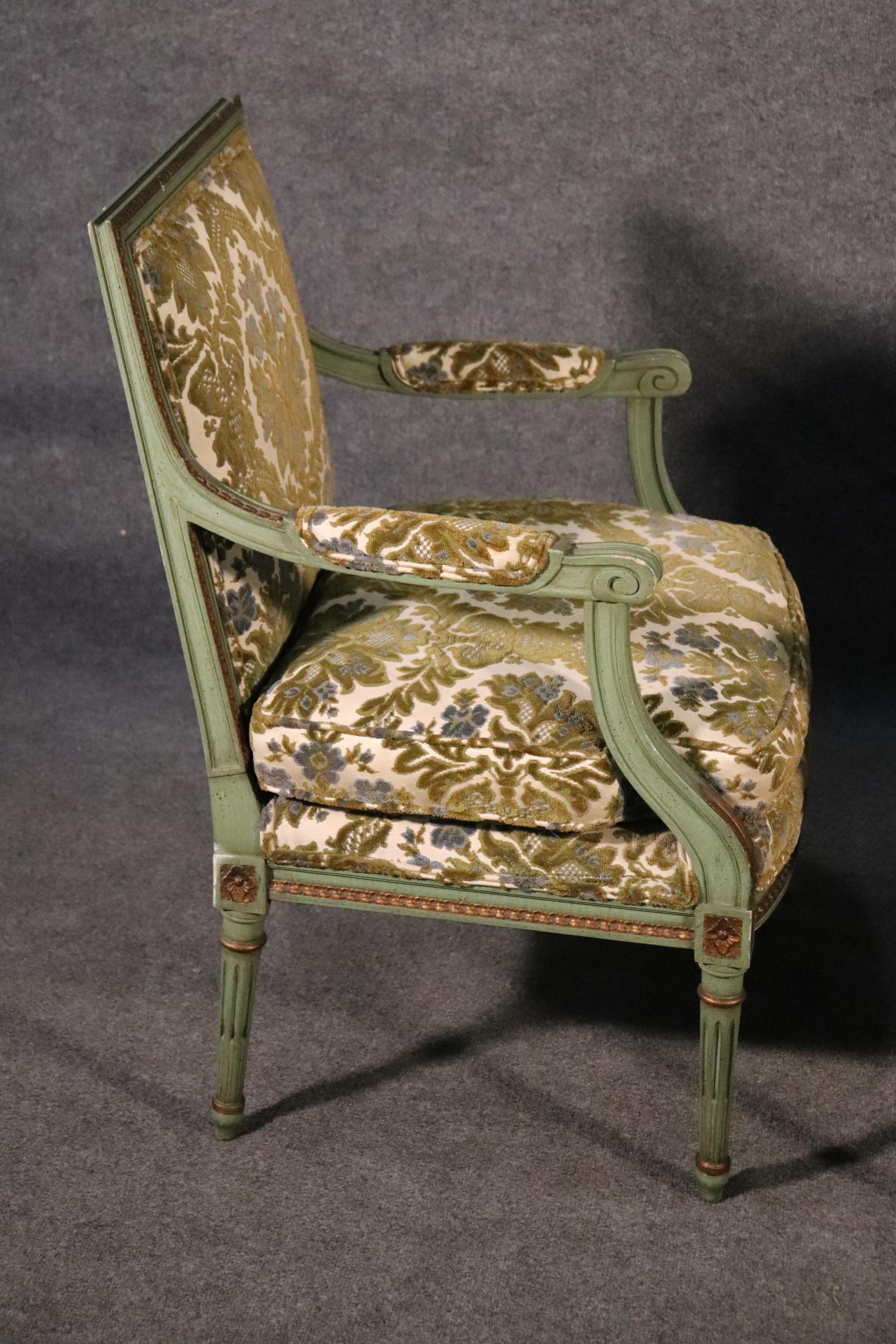 Pair of Class Square Back Paint Decorated Louis XVI Bergere Chairs, Circa 1950 2