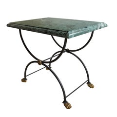 Pair of Classic 1950 Side Tables, Green Marble Top on Wrought Iron Structure