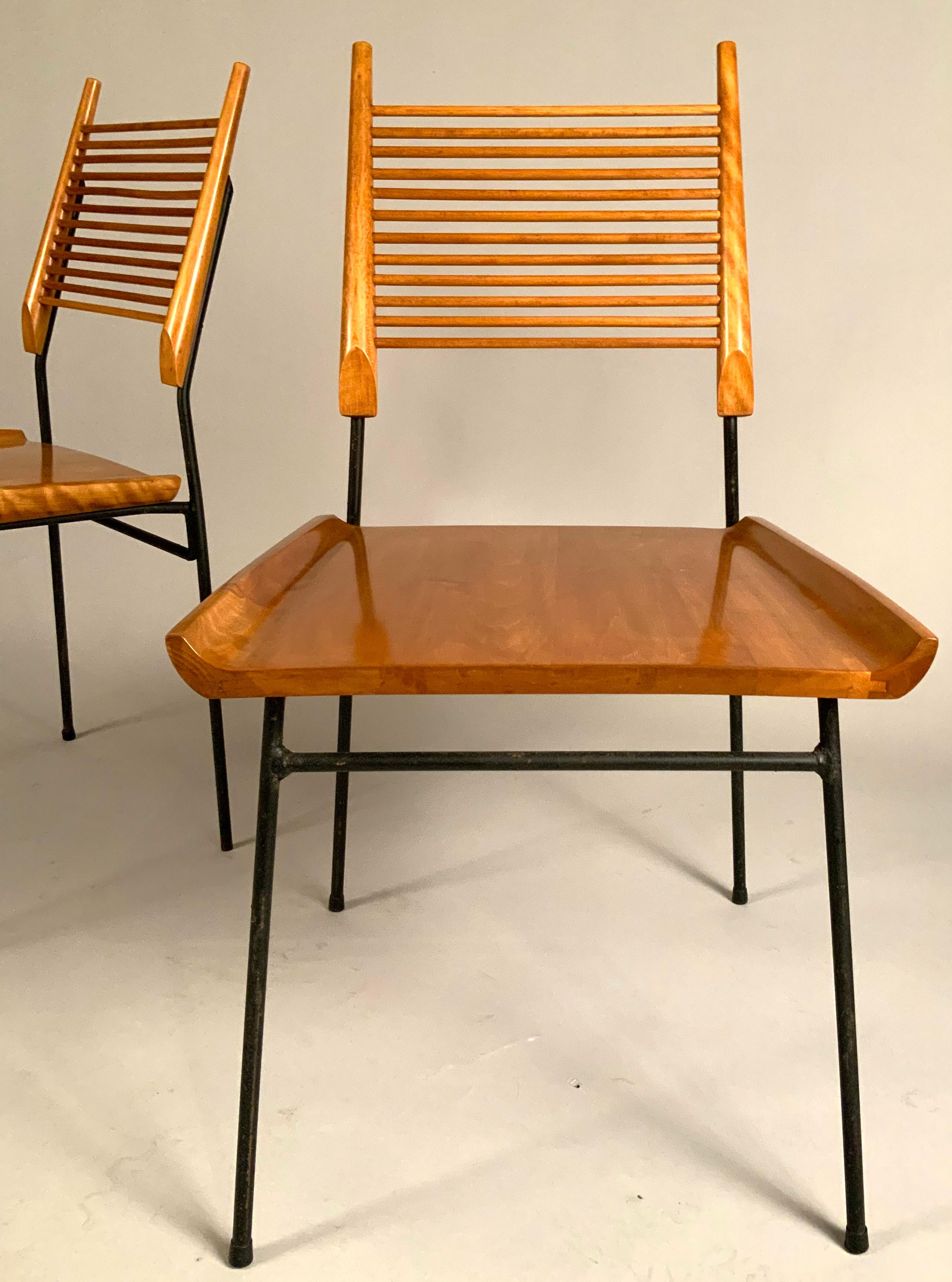 Mid-Century Modern Pair of Classic 1950's Iron & Maple Chairs by Paul McCobb