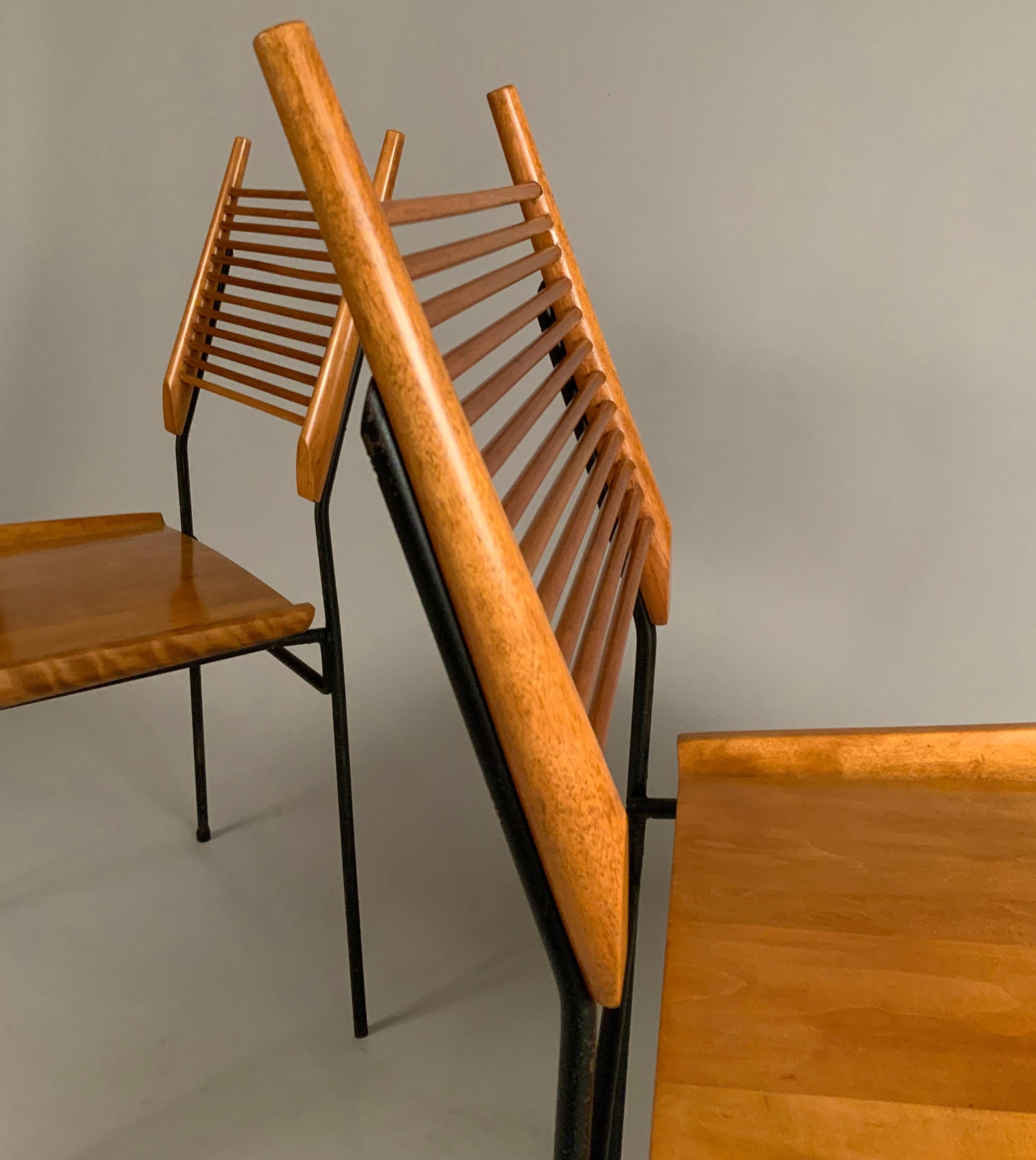 Pair of Classic 1950's Iron & Maple Chairs by Paul McCobb In Good Condition In Hudson, NY