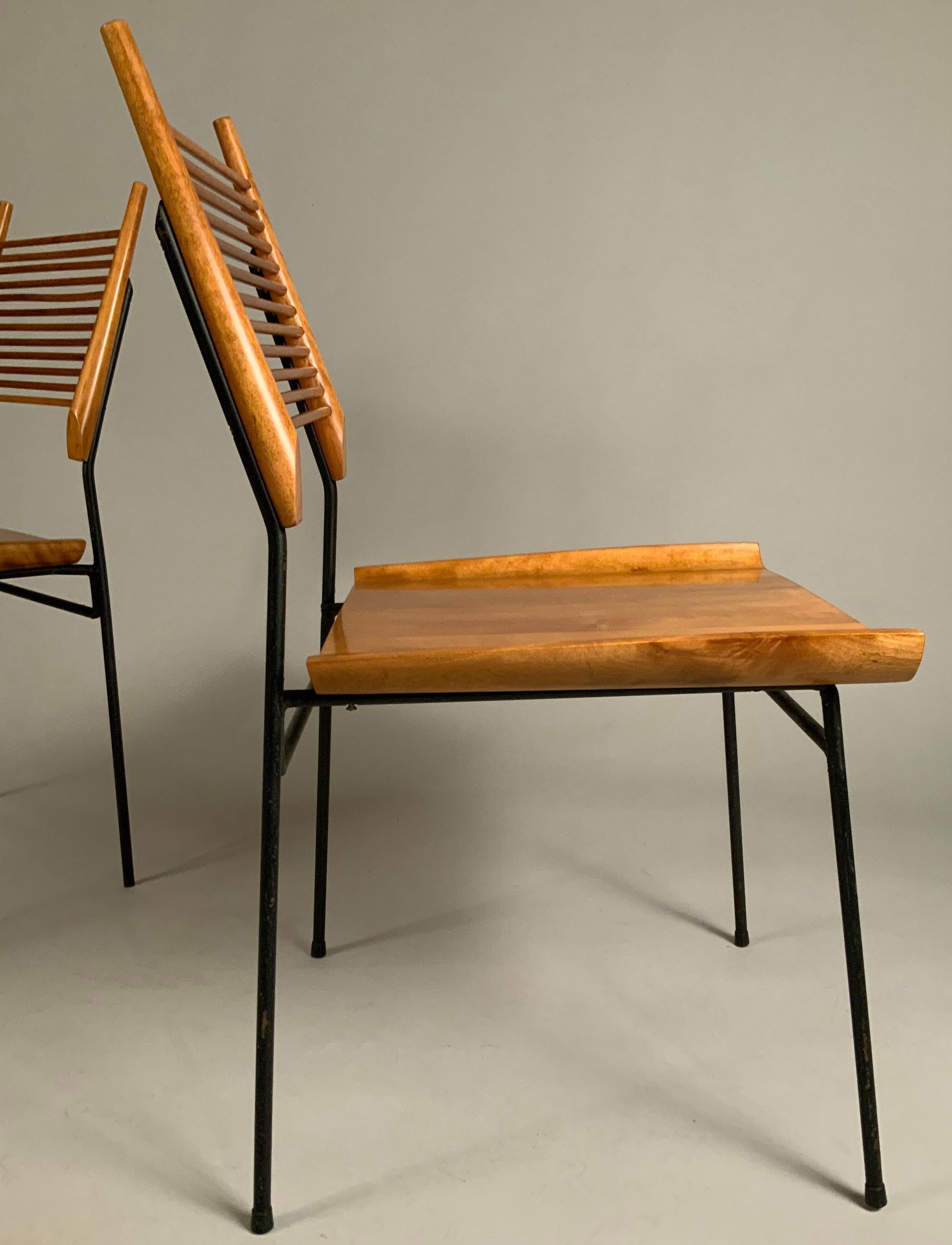 Mid-20th Century Pair of Classic 1950's Iron & Maple Chairs by Paul McCobb