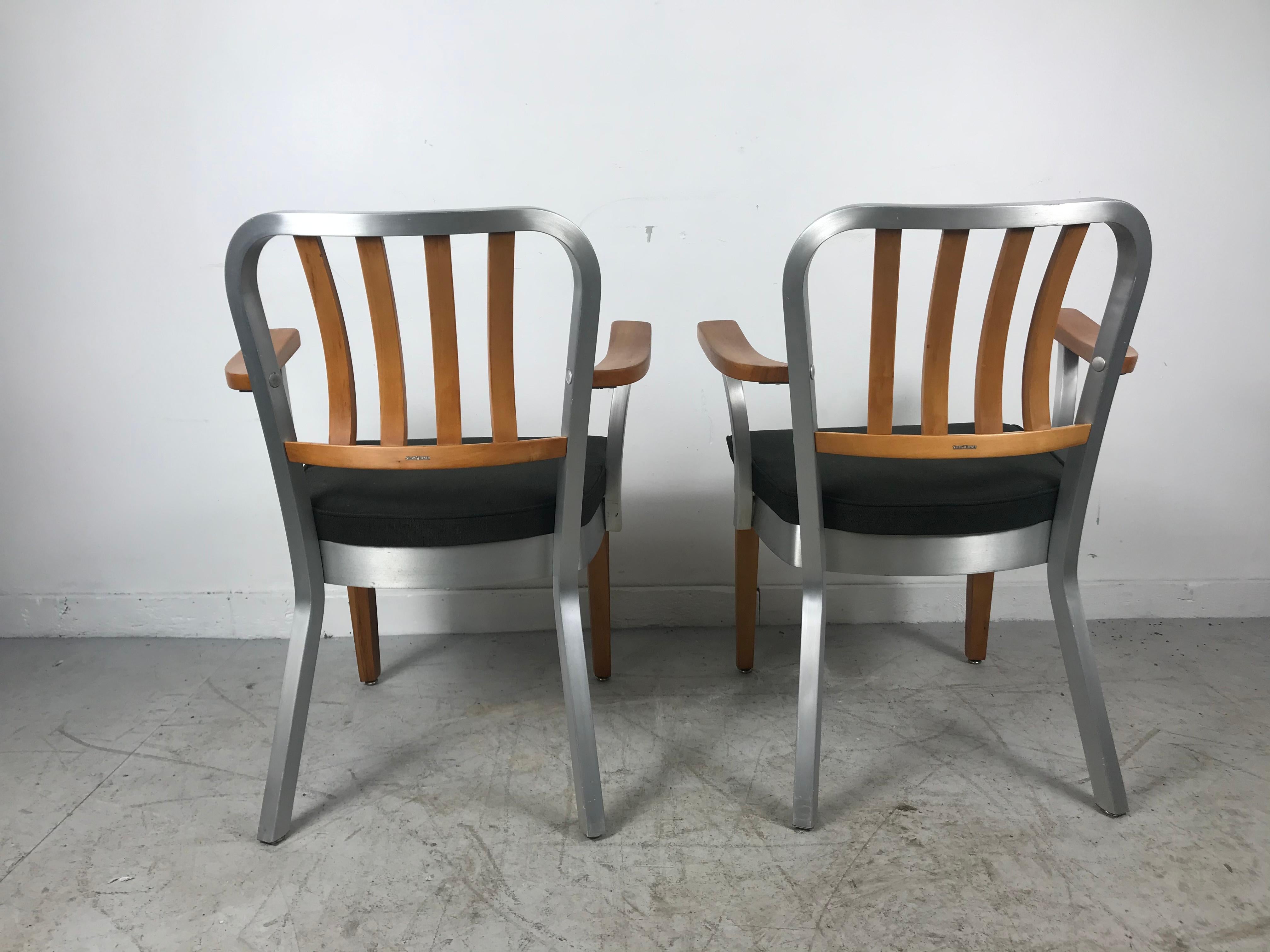 Pair of Classic Aluminum and Maple Armchairs by Shaw Walker 1940s Industrial 3