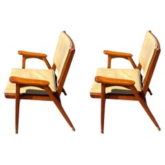 Pair of Classic American Mid-Century Modern Solid Walnut Armchairs by Stanley