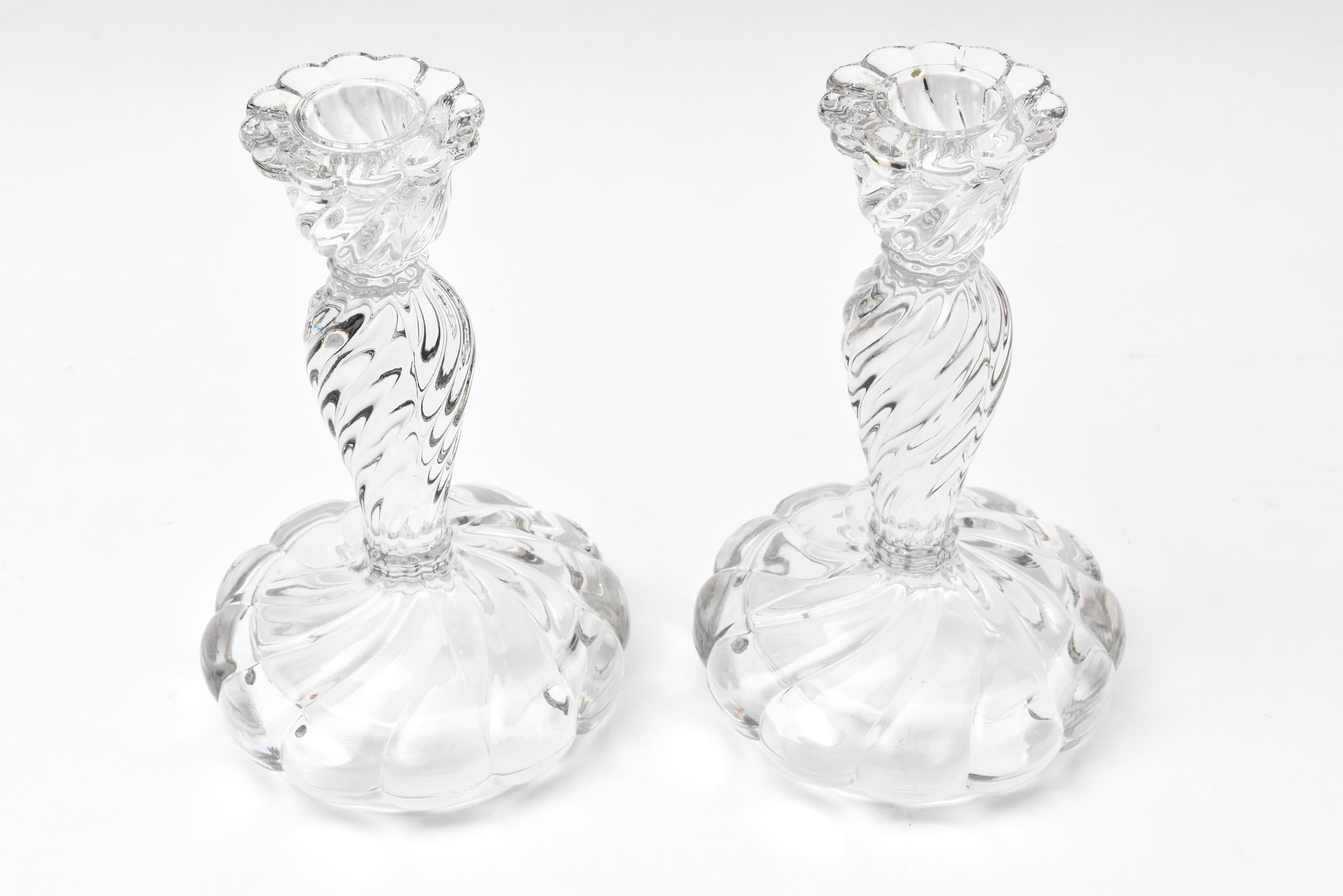 Early 20th Century Pair of Classic and Elegant Crystal Candlesticks, Baccarat Style