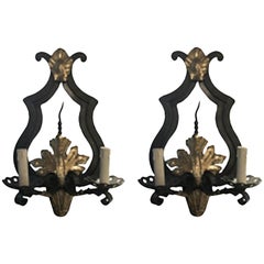 France Pair of Wrought Iron Wall Lights