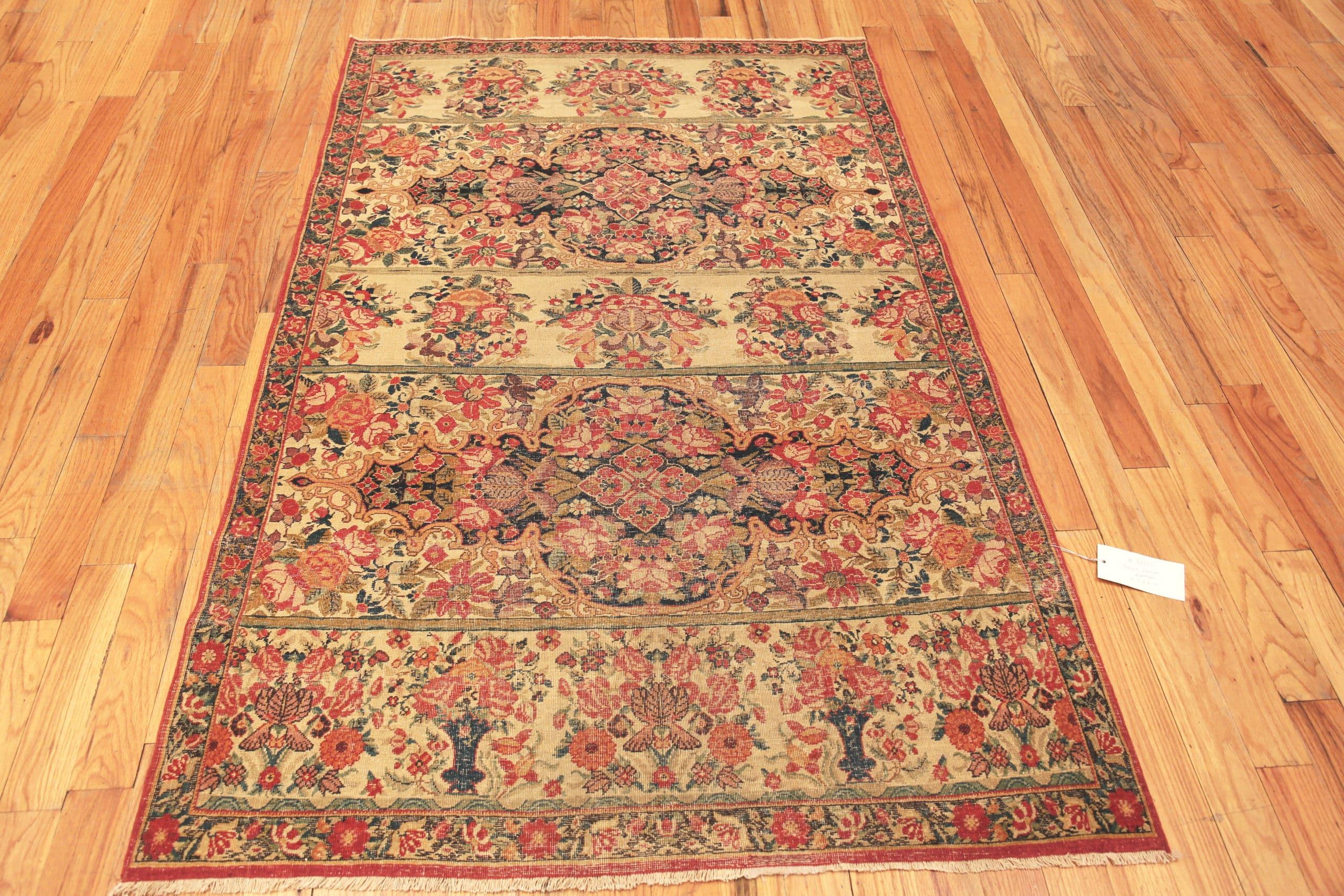 Fine Quality Pair Of Classic Floral Vase Design Antique Persian Kerman Rugs, Country of Origin: Persia, Circa date: 1900. Size: 4 ft 3 in x 6 ft 6 in (1.3 m x 1.98 m)