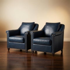 Pair of Classic Blue Leather Chairs