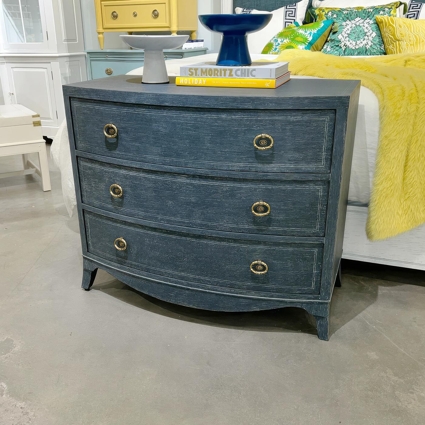 Wood Pair of Classic Blue Painted Bedside Chests For Sale