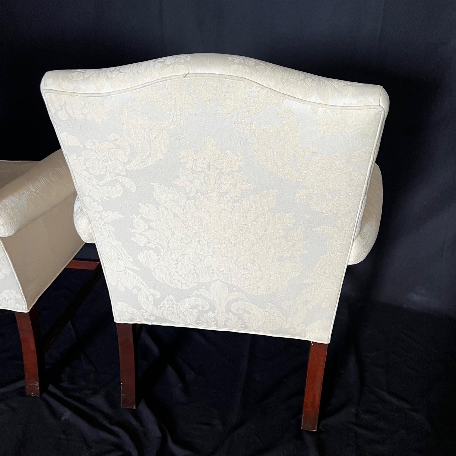  Pair of Classic British Georgian Style Armchairs with Carved Lattice Work For Sale 5