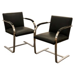 Pair of Classic Brno Style Chairs in Black Leather and Polished Nickel-Plated