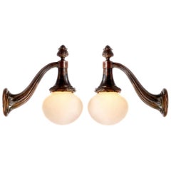 Pair of Classic Bronze Sconces, Vaseline Glass Globes