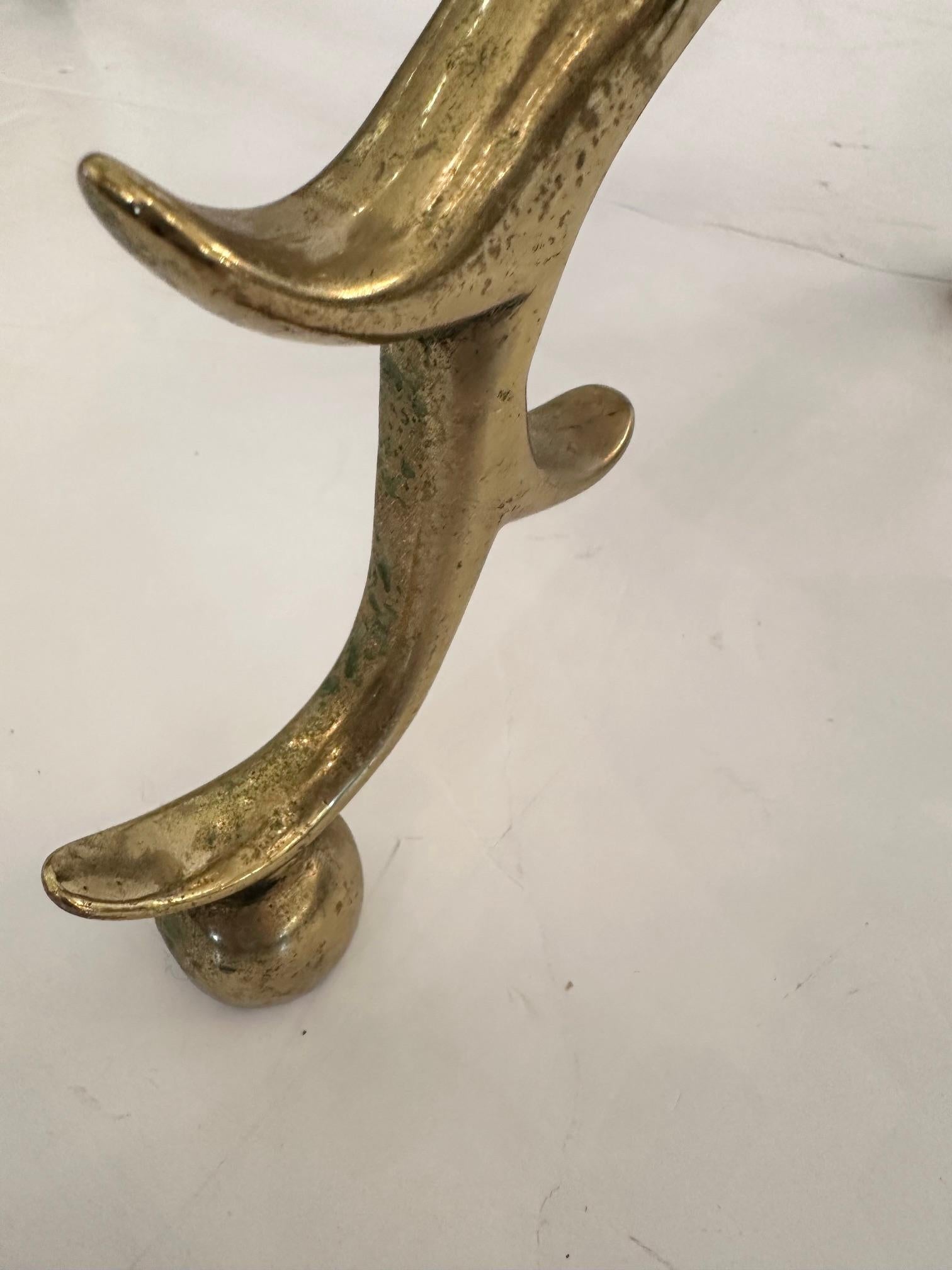 Mid-20th Century Pair of Classic Cast Brass Chippendale Style Andirons For Sale