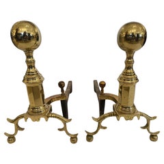 Pair of Classic Cast Brass Chippendale Style Andirons