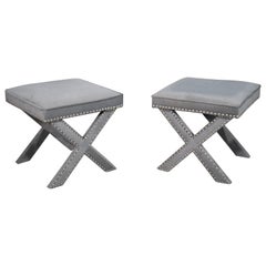 Pair of Classic Contemporary Dorothy Draper Style X Form Benches Stools