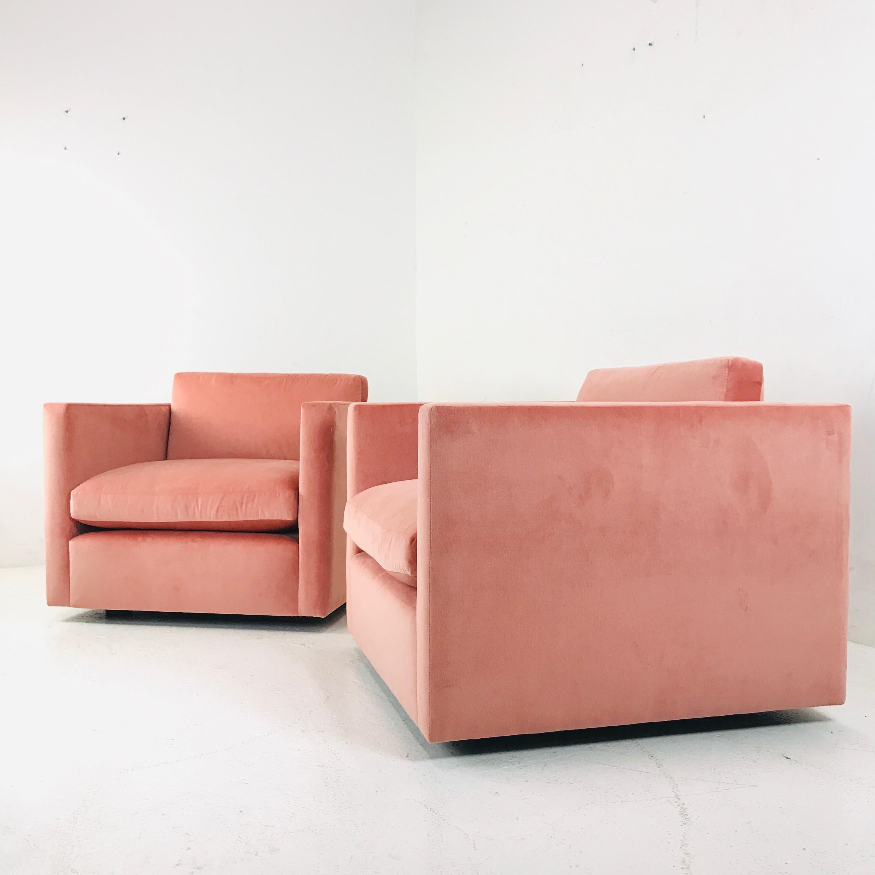 American Pair of Classic Cube Chairs in the Style of Milo Baughman