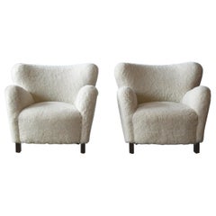 Pair of 1940's Style Classic Club or Lounge Chairs in Shearling