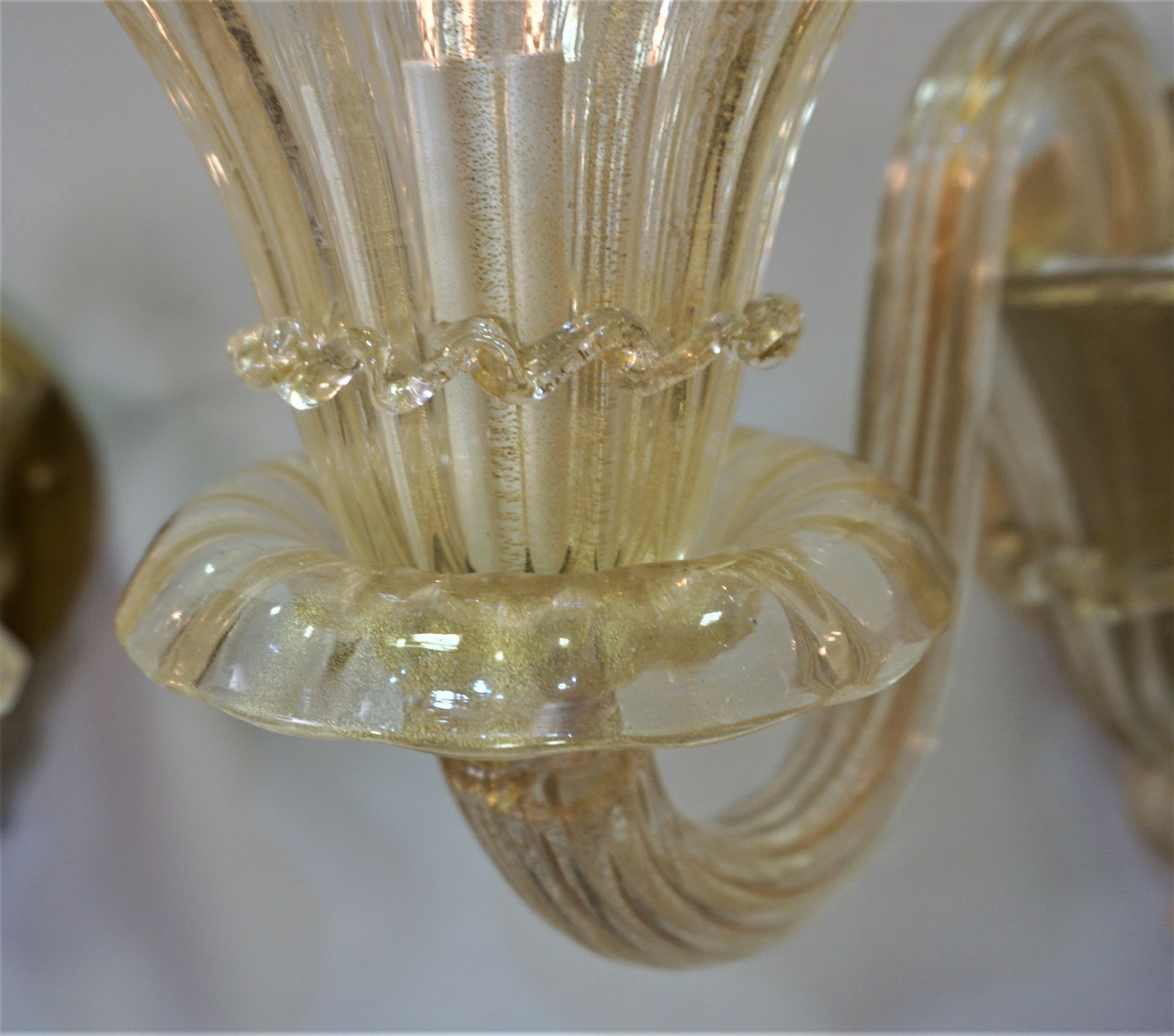 Pair of Classic Design Murano Glass Wall Sconces In Good Condition For Sale In Fairfax, VA