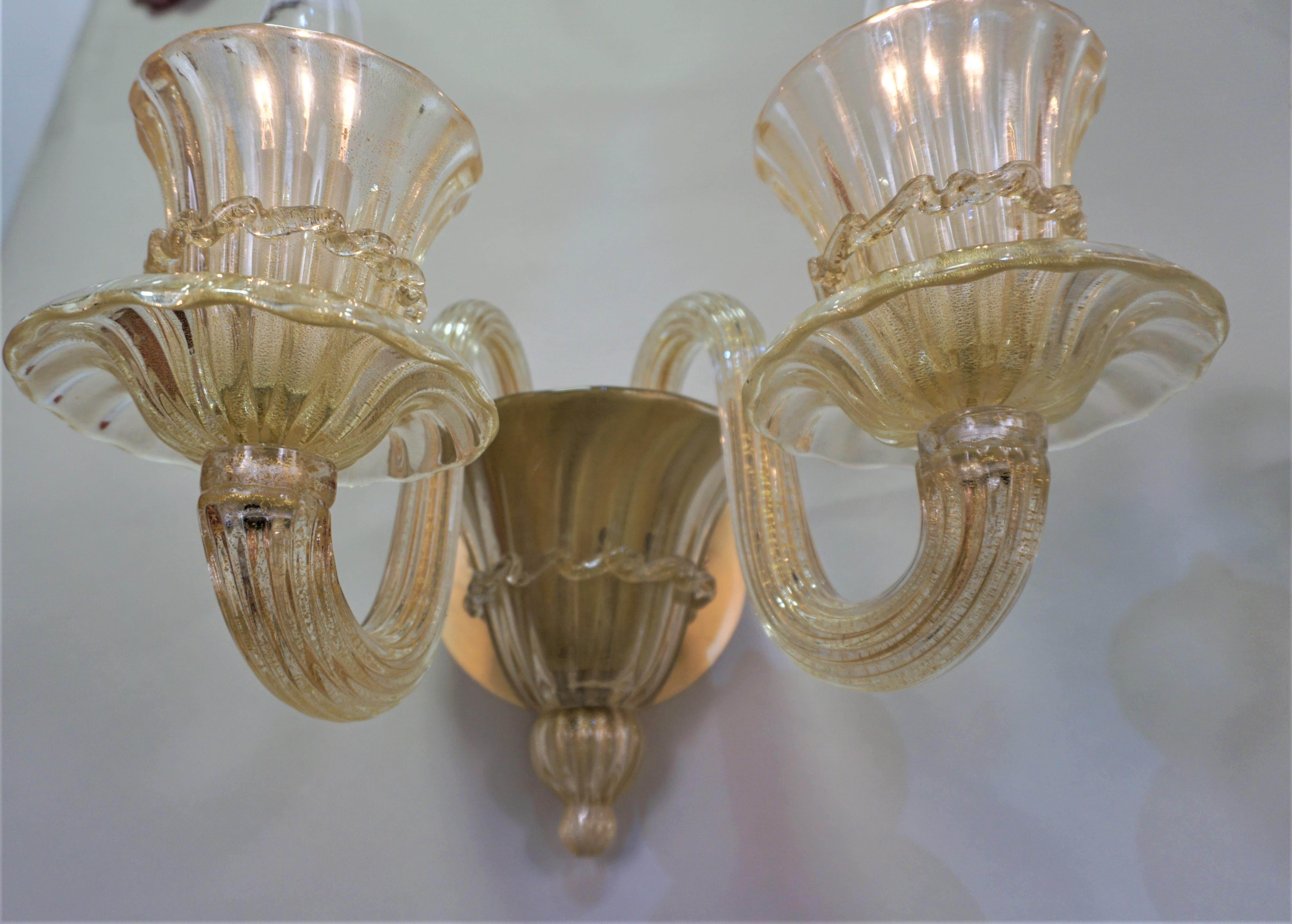 Blown Glass Pair of Classic Design Murano Glass Wall Sconces For Sale