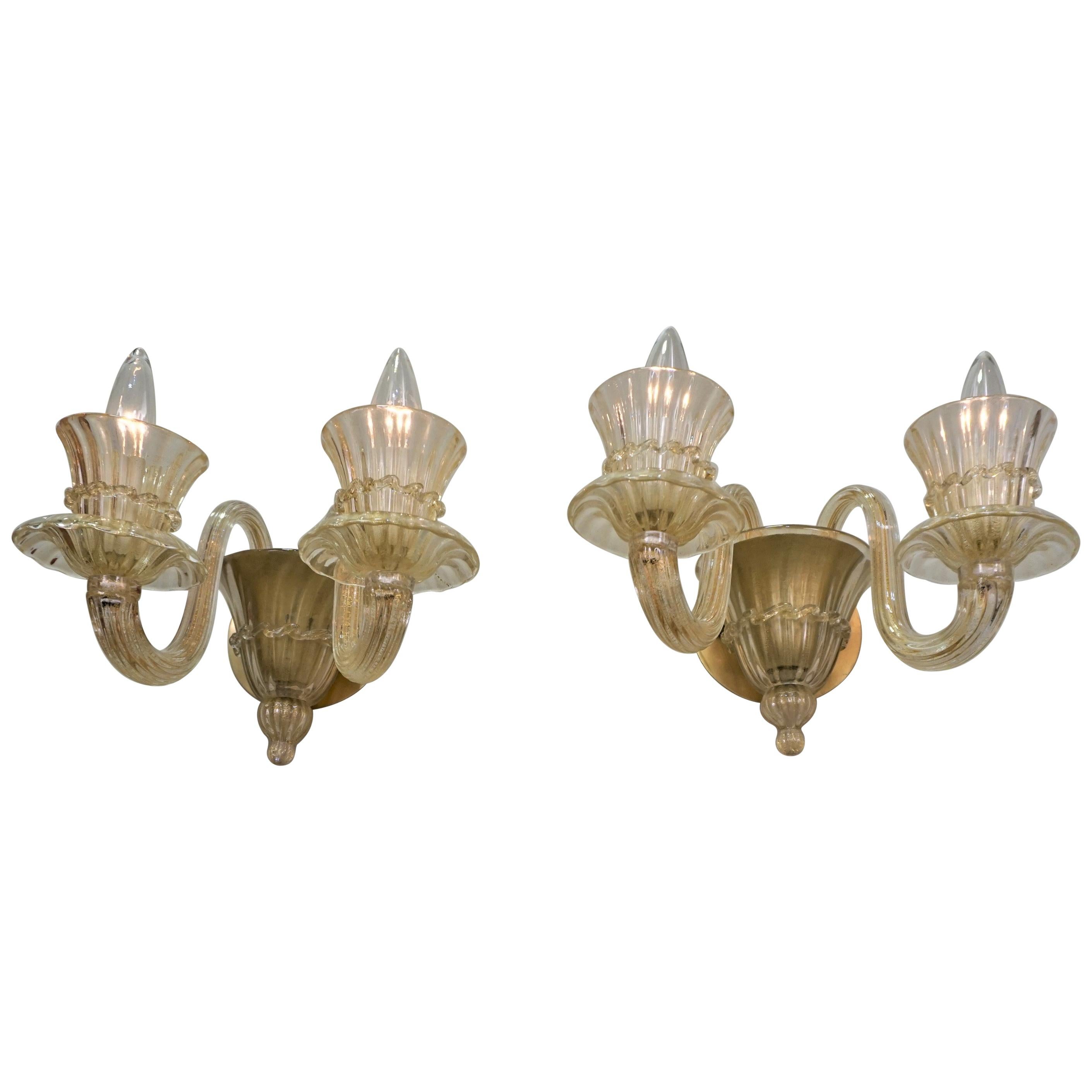 Pair of Classic Design Murano Glass Wall Sconces For Sale