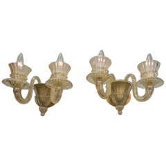 Vintage Pair of Classic Design Murano Glass Wall Sconces