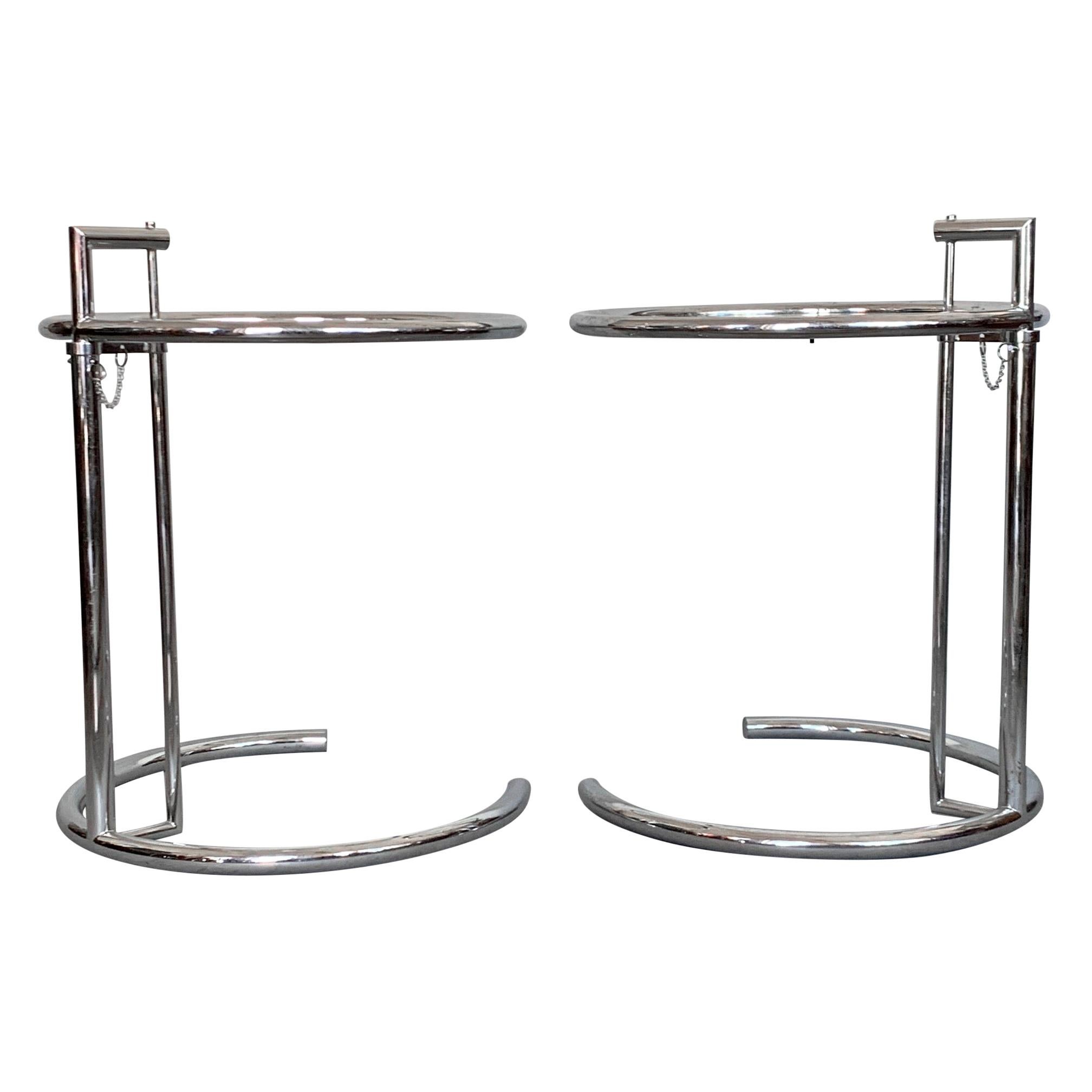 Pair of Classic Eileen Gray Chrome Tables with Adjustable Tops