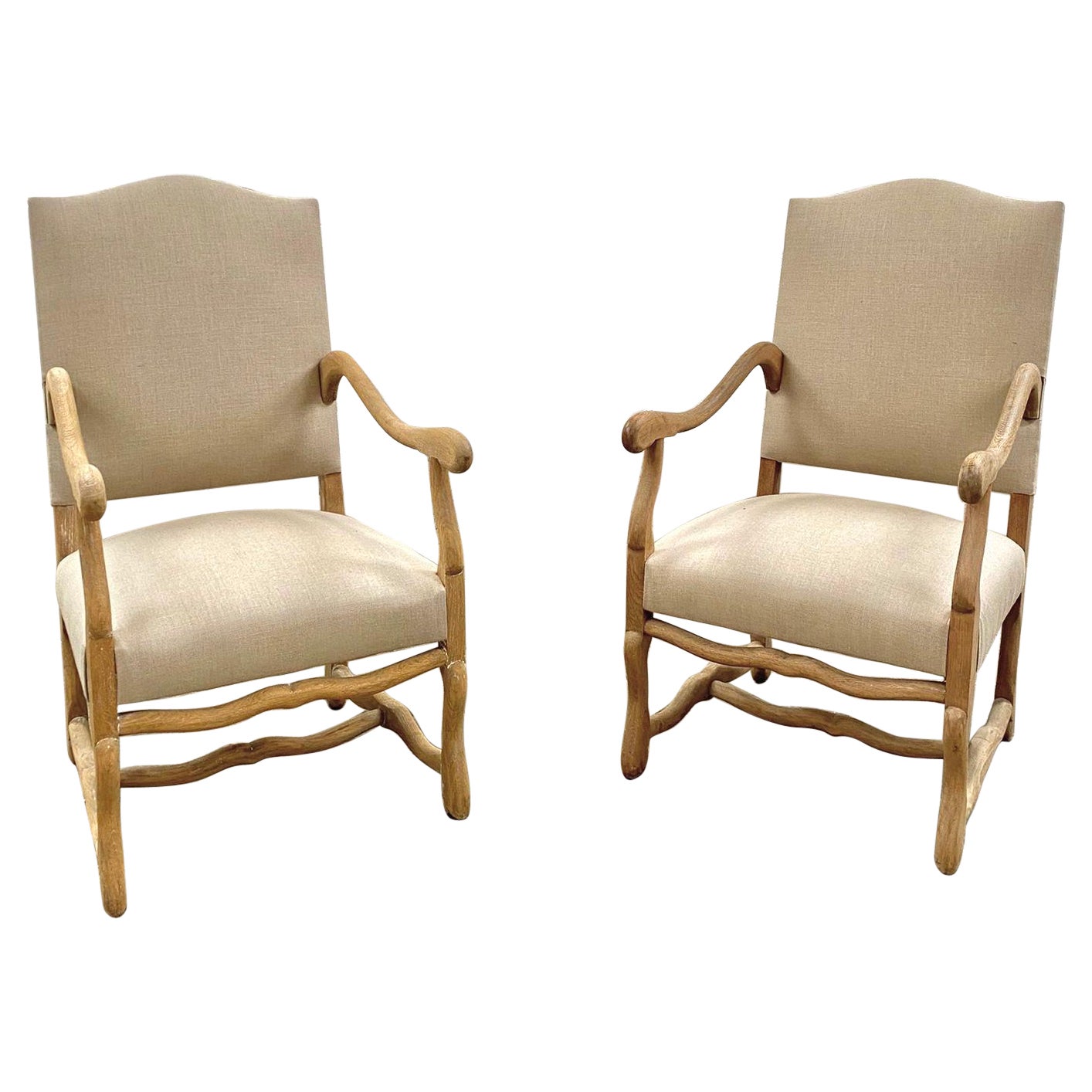 Pair of Classic French Bleached Oak Os De Mouton Chairs