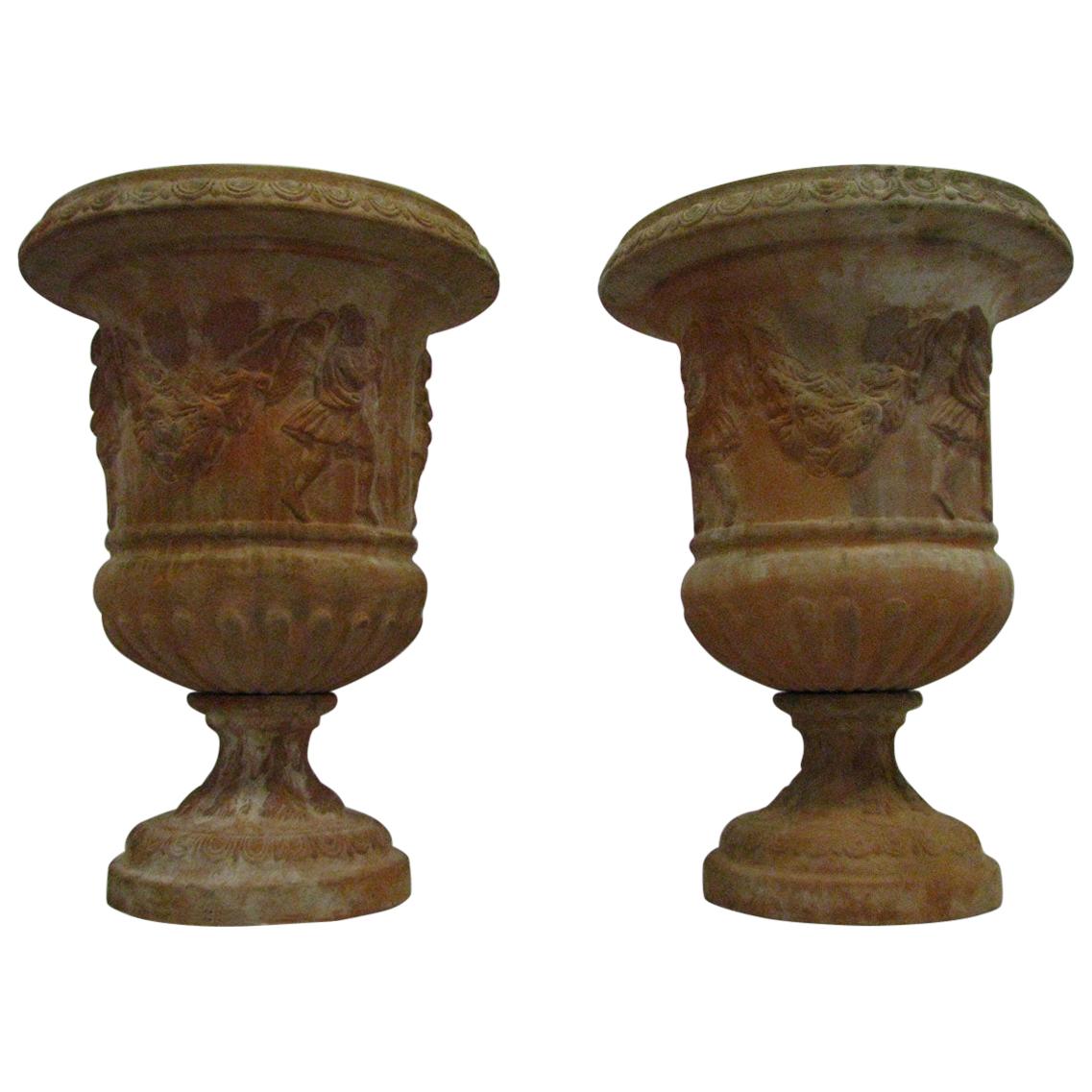 Pair of Classic Garden Vases 'Jardinières' Fired Clay, 20th Century For Sale